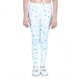 White cotton lycra printed elasticated leggings for girls, ideal for activewear and casual wear