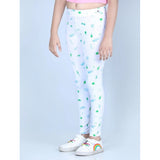 White cotton lycra printed elasticated leggings for girls, ideal for active play and comfort