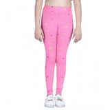 Pink cotton-lycra printed elasticated leggings for girls, perfect for active play