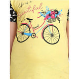 Yellow-Black cotton hosiery girl's night suit set, printed short sleeve round neck on bed or clothing rack