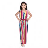 Multicolor girls' polyester crepe floral cold shoulder crop top & pallazo set, vibrant floral patterns on sleeveless top and wide-legged pants