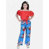 Multicolor rayon girl's floral short sleeve top & trouser set, short sleeves, square neck