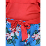 Multicolor rayon floral short sleeve top & trouser set for girls, vibrant pattern on display