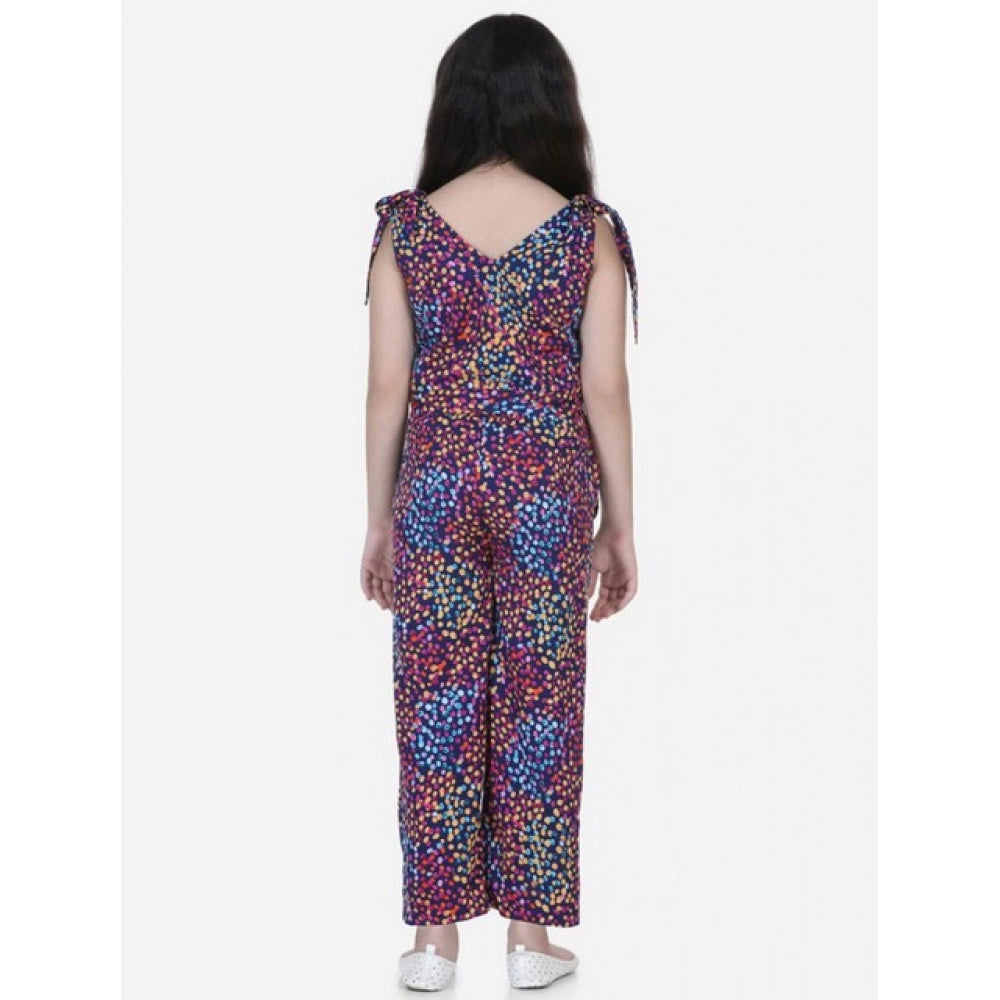 Multicolor polyester crepe floral short sleeve set for girls, vibrant pattern on display