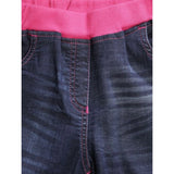 Pink-blue denim ribbed elasticated shorts for girls, versatile casual wear