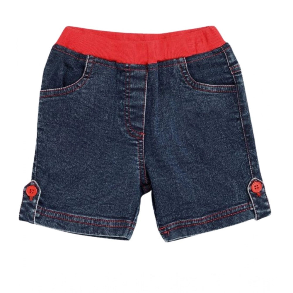 Blue-Red denim lace inserts sleeveless shorts for girls, elasticated waist, casual summer wear