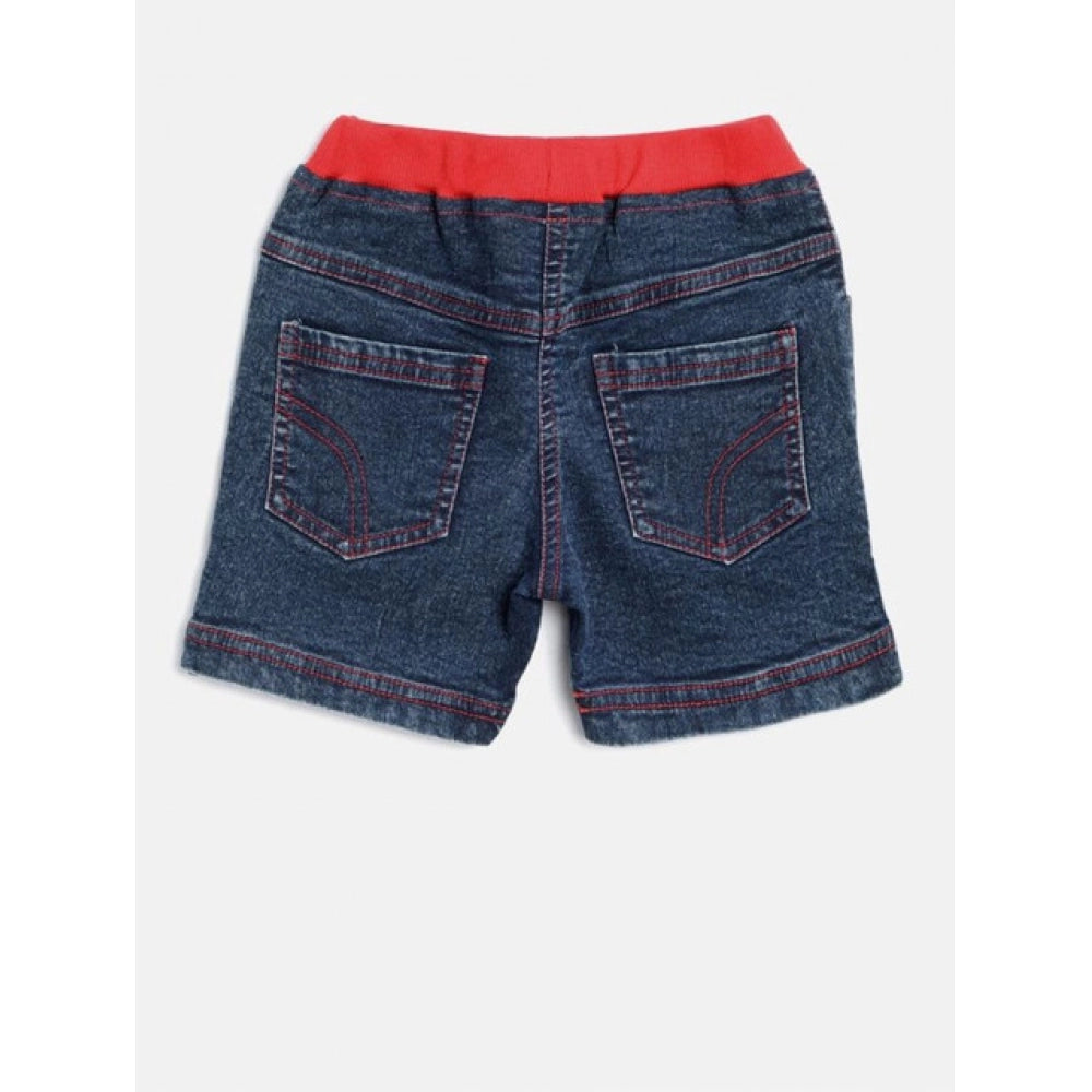 Blue-Red denim lace inserts sleeveless shorts for girls, elasticated waist with lace details