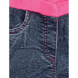 Blue-Pink denim lace inserts sleeveless shorts for girls, elasticated waist on model