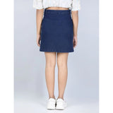 Navy blue denim solid buttoned skirt for girls, classic wardrobe essential