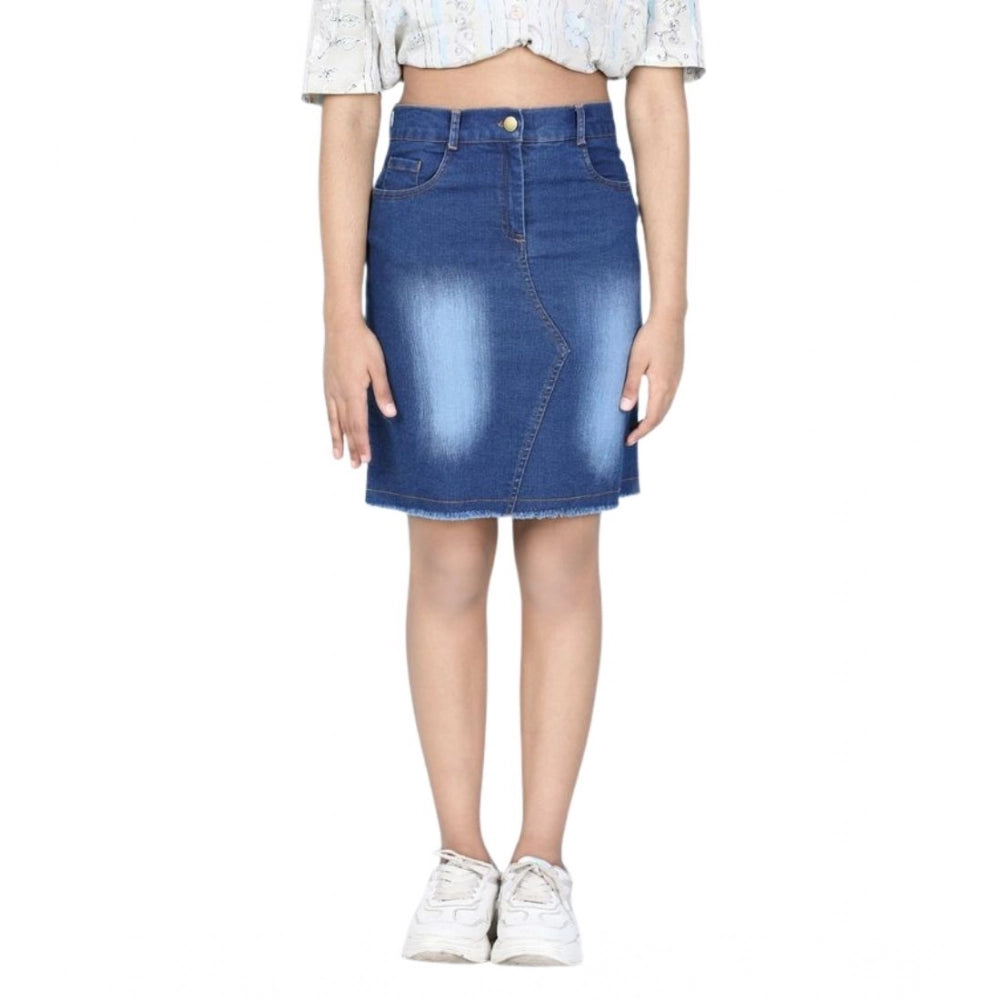 Blue denim girls' solid buttoned skirt - ideal for casual wear or school days