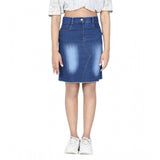 Blue denim girls' solid buttoned skirt - ideal for casual wear or school days