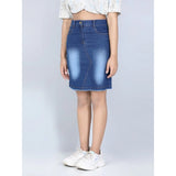 Blue denim girl's solid buttoned skirt, durable denim fabric for casual wear