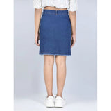 Blue denim girl's solid buttoned skirt, durable and fashionable for kids