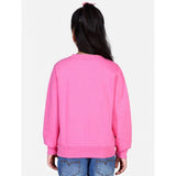 Pink embellished fleece girl's long-sleeve sweatshirt with round neck, cozy winter wear for active kids