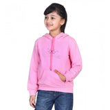 Light pink fleece embellished long sleeves sweatshirt with hooded neck for girls, cozy winter wear for children
