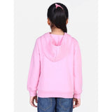 Light pink fleece embellished long sleeves sweatshirt with hooded neck for girls