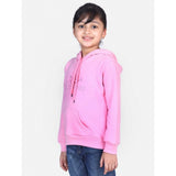 Light pink fleece embellished hoodie for girls, cozy long sleeves sweatshirt with decorative details