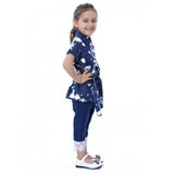 Blue-White denim tie & dye short sleeve top for girls, casual and vibrant tie & dye pattern on denim fabric