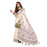 Off-white linen cotton printed saree with unstitched blouse, versatile for Indian fashion events