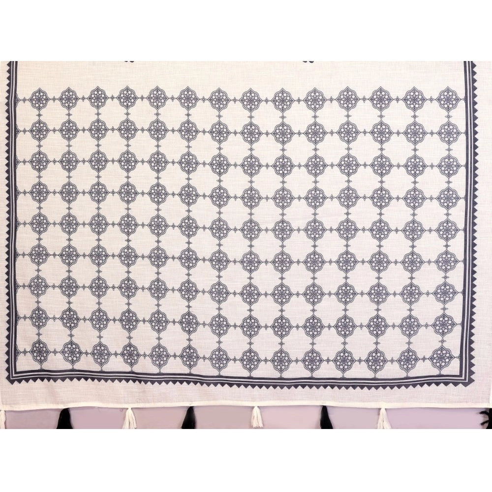Off-white linen cotton printed saree with unstitched blouse, vibrant floral pattern for traditional Indian wear