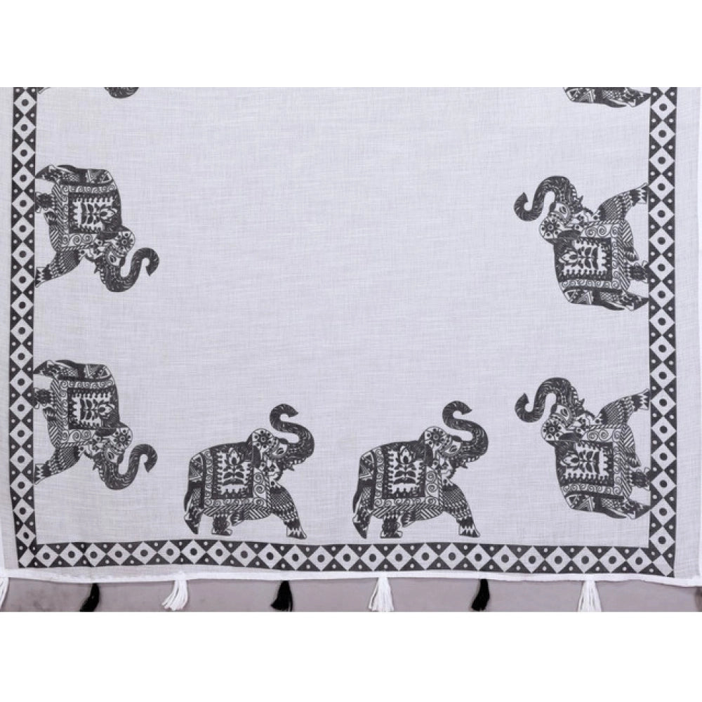 White linen-cotton printed saree with unstitched blouse (5.5mtr) - vibrant, ethnic fashion for women
