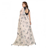 Off white linen cotton printed saree with unstitched blouse (5.5mtr), perfect for traditional Indian wear