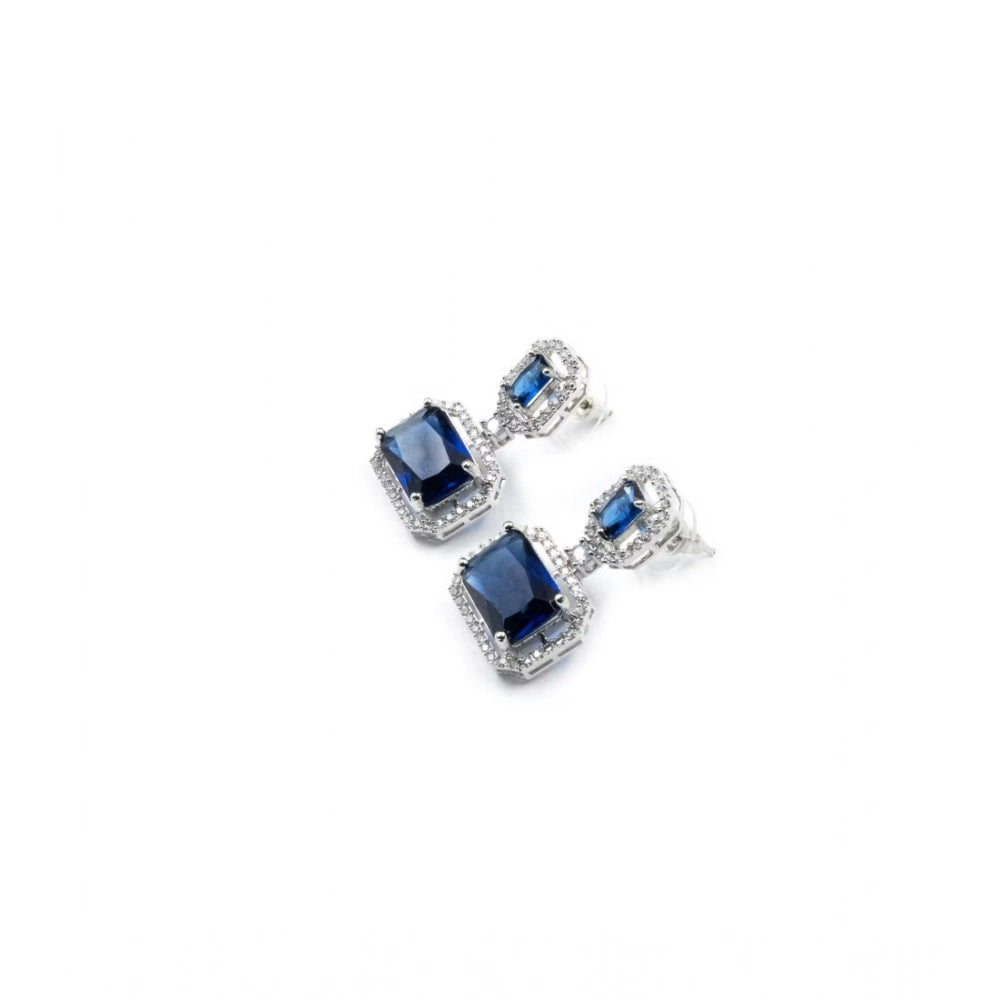 Blue brass silver plated drop earrings for women, delicate jewelry accessory
