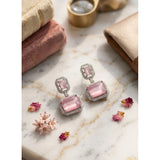Women's pink brass silver-plated drop earrings, ideal for accessorizing special occasions