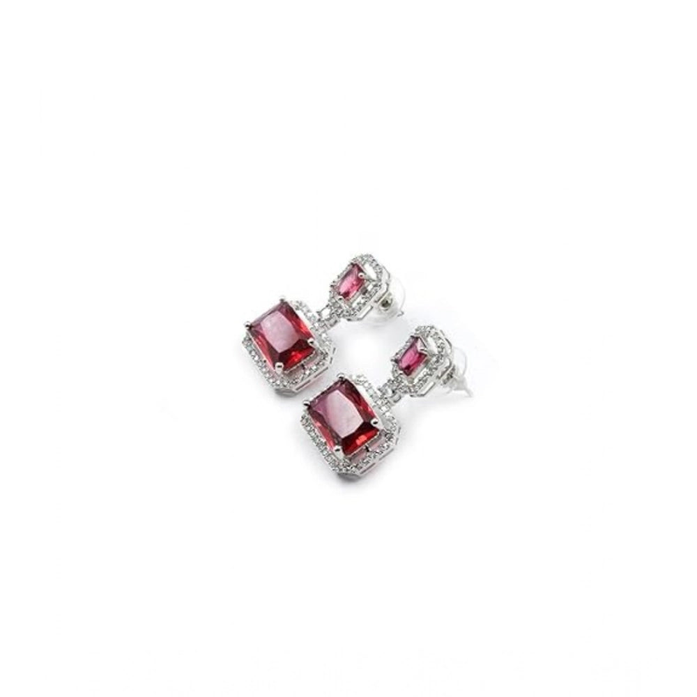 Red brass silver plated drop earrings for women, jewelry accessory on display