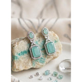 Women's turquoise brass silver-plated drop earrings - avoid water, keep in a dry box