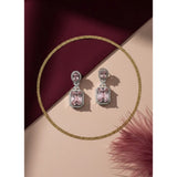 Women's pink brass silver plated drop earrings, elegant accessory for fashion-forward women