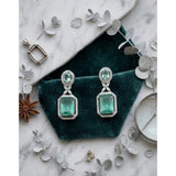 Green brass silver plated earrings for women, keep dry for care