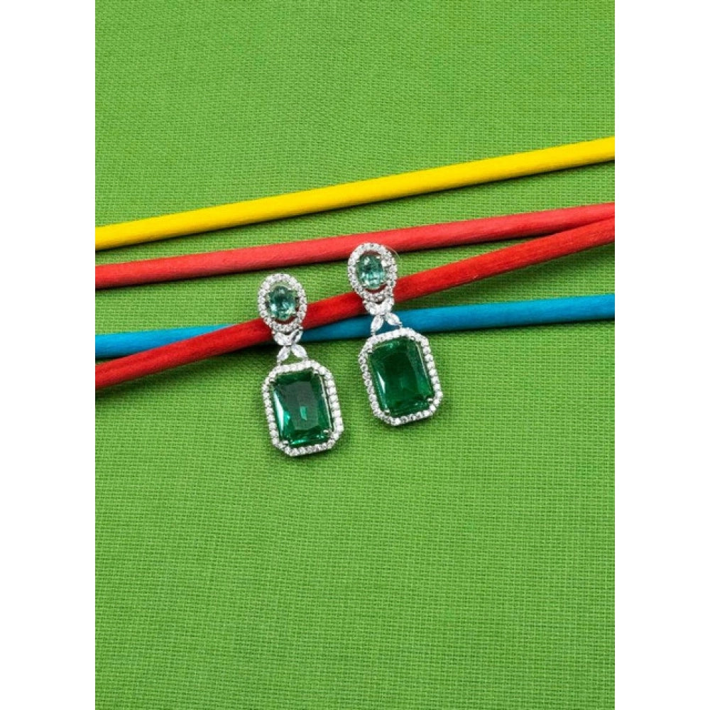 Green brass silver plated drop earrings for women, ideal for accessorizing formal wear