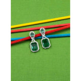 Green brass silver plated drop earrings for women, ideal for accessorizing formal wear