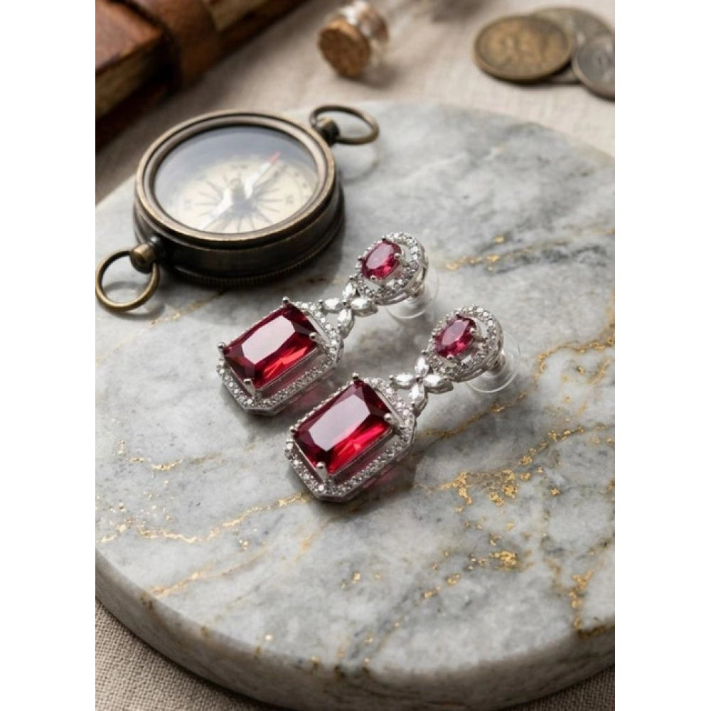 Women's red brass silver-plated drop earrings, keep dry for best care