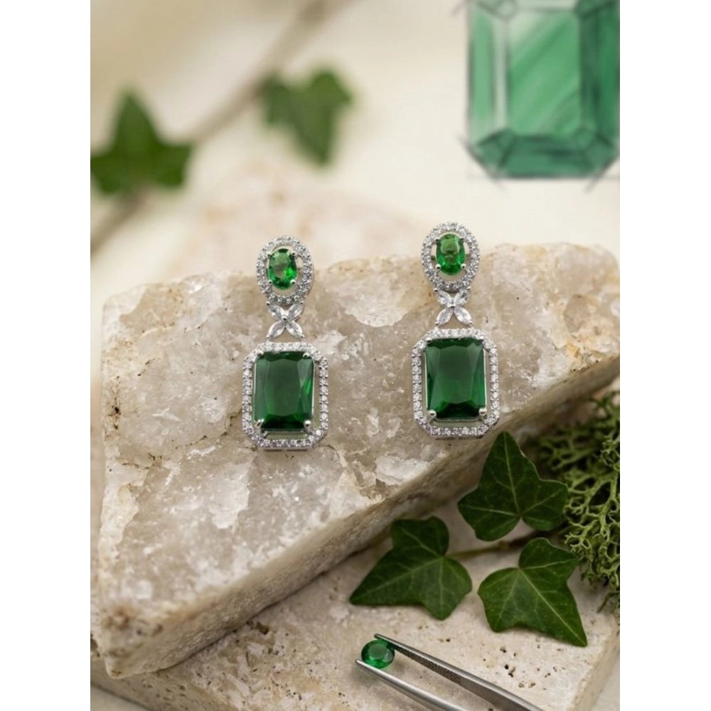 Green brass silver plated drop earrings for women, suitable for special occasions or everyday wear