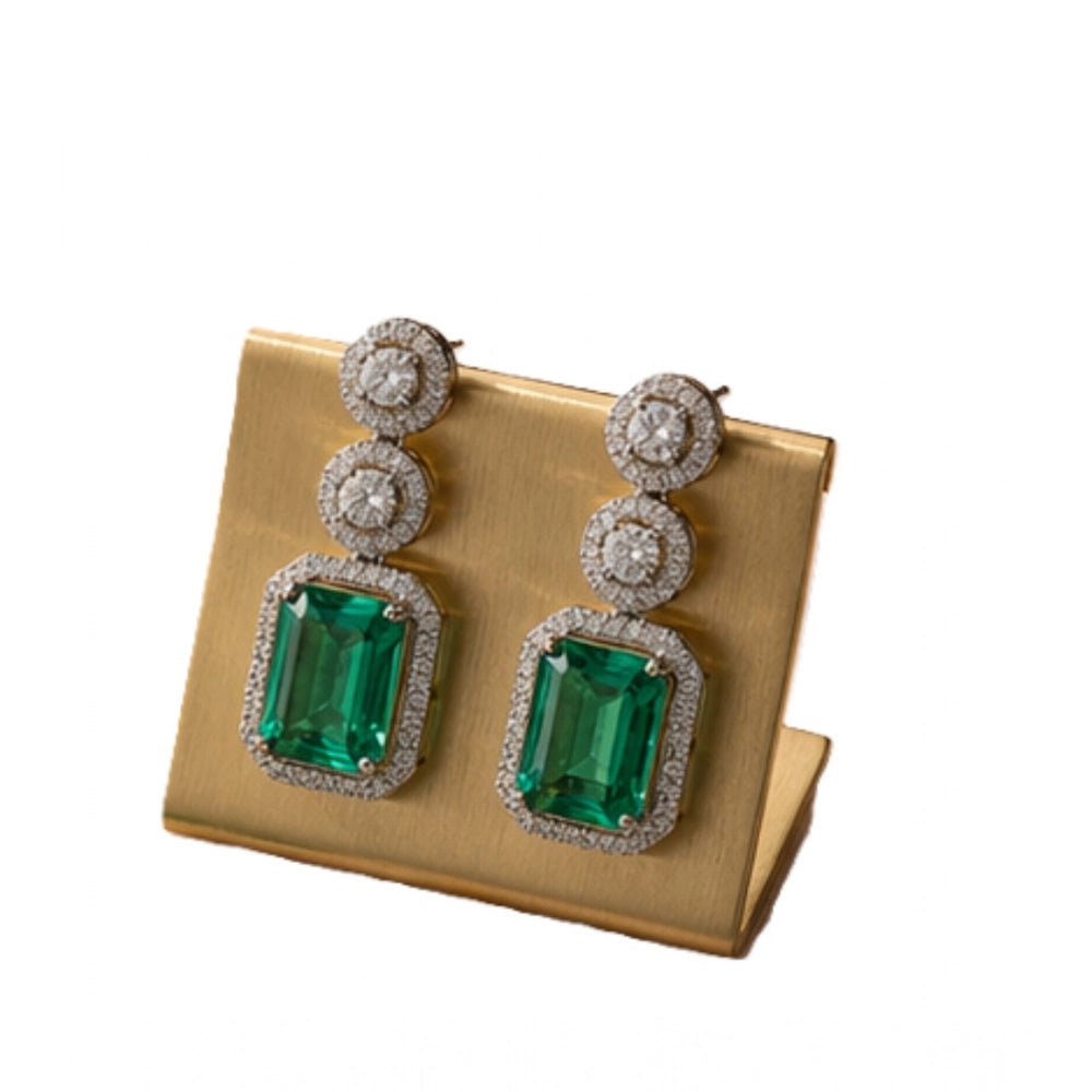 Green brass silver plated drop earrings for women, keep dry