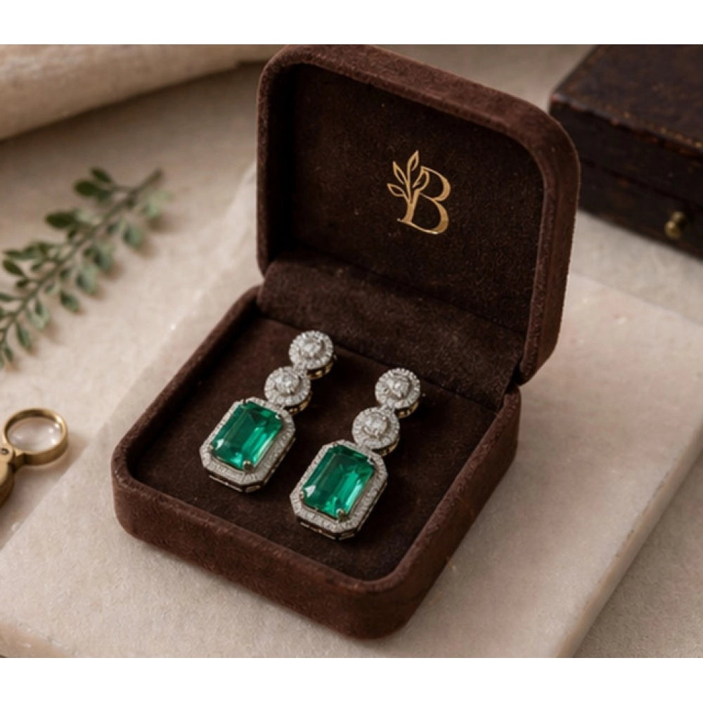 Green brass silver plated drop earrings for women - jewelry accessory on display