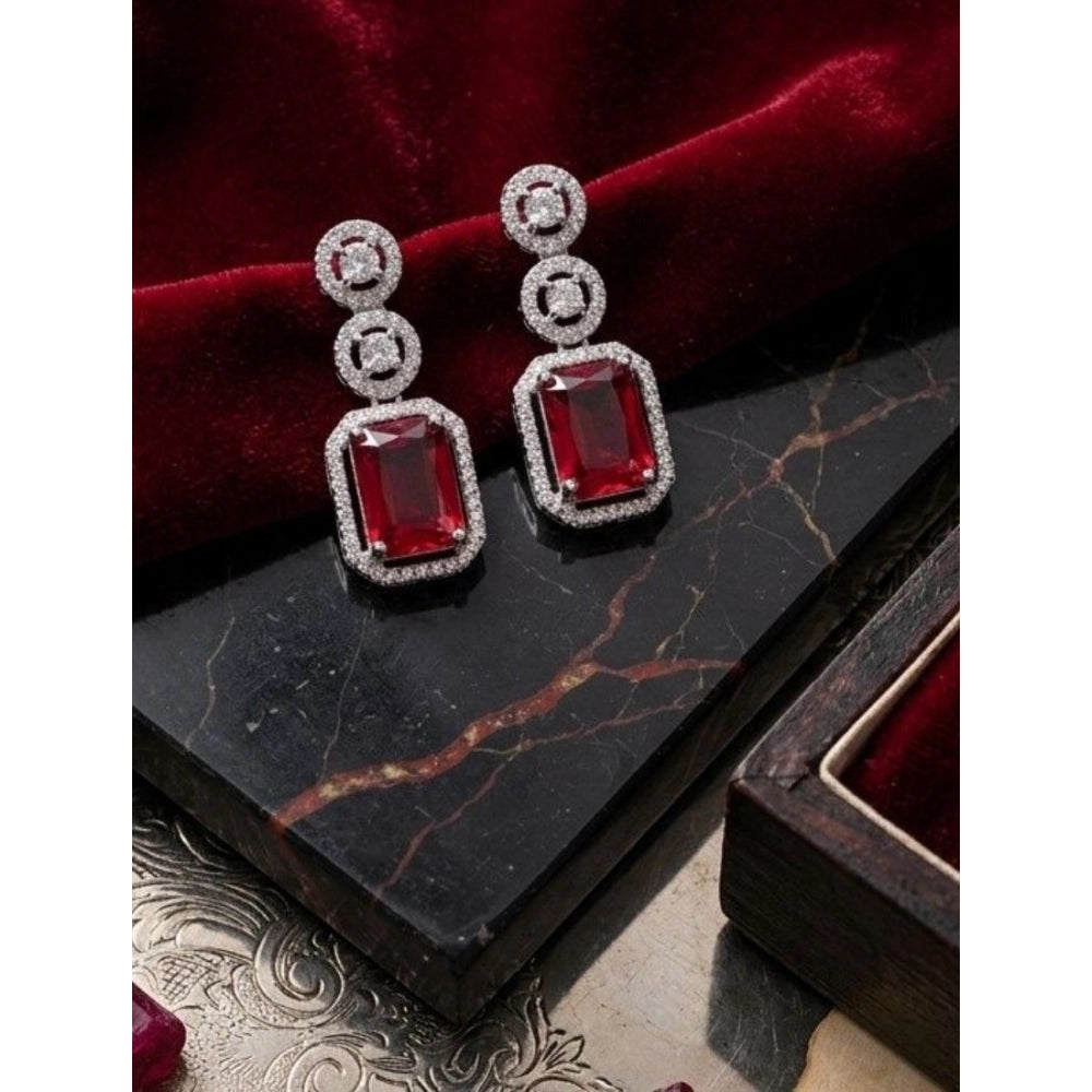 Women's red brass silver plated drop earrings, jewelry accessory for parties