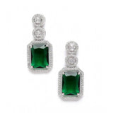 Green brass silver plated drop earrings for women, keep dry after use