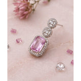 Pink brass silver plated drop earrings for women, wear with evening outfits