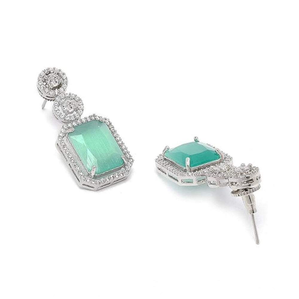 Women's brass silver plated turquoise drop earrings - elegant jewelry accessory for formal events, keep dry after use