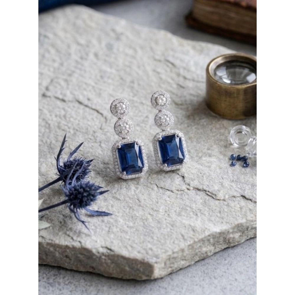 Blue brass silver plated drop earrings for women - keep dry, airtight storage
