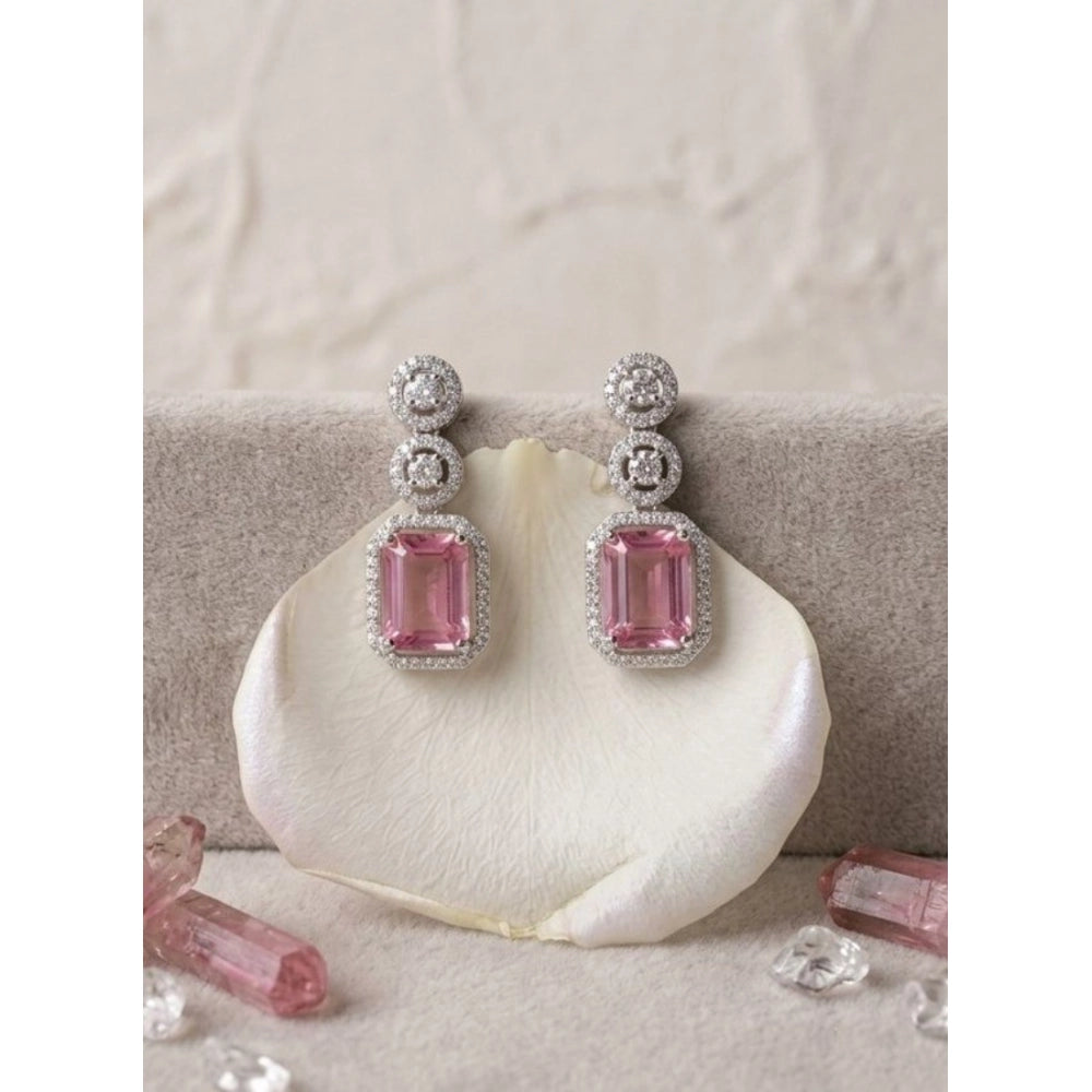 Women's pink brass silver plated drop earrings, elegant jewelry for accessorizing outfits
