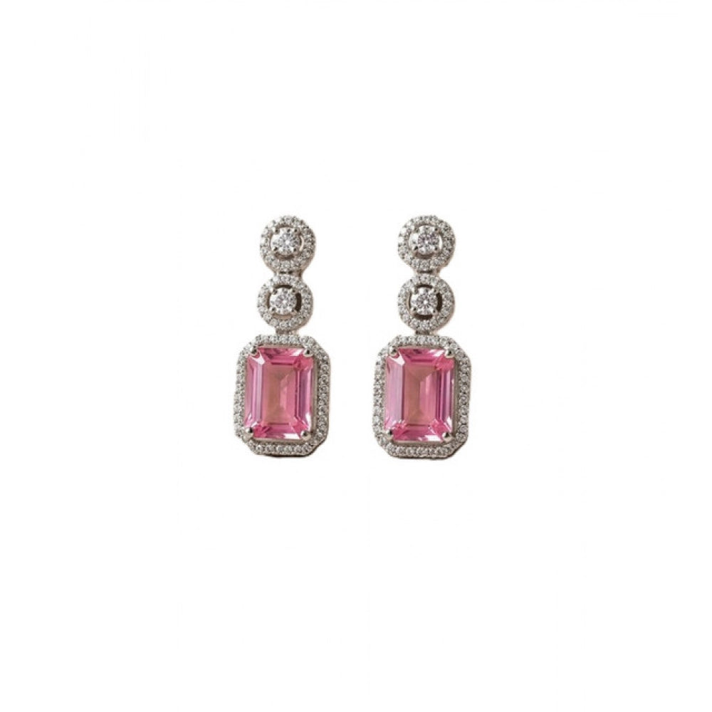 Women's pink brass silver plated drop earrings, elegant jewelry accessory for special occasions