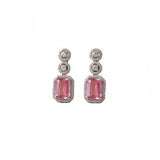 Women's pink brass silver plated drop earrings, elegant jewelry accessory for special occasions