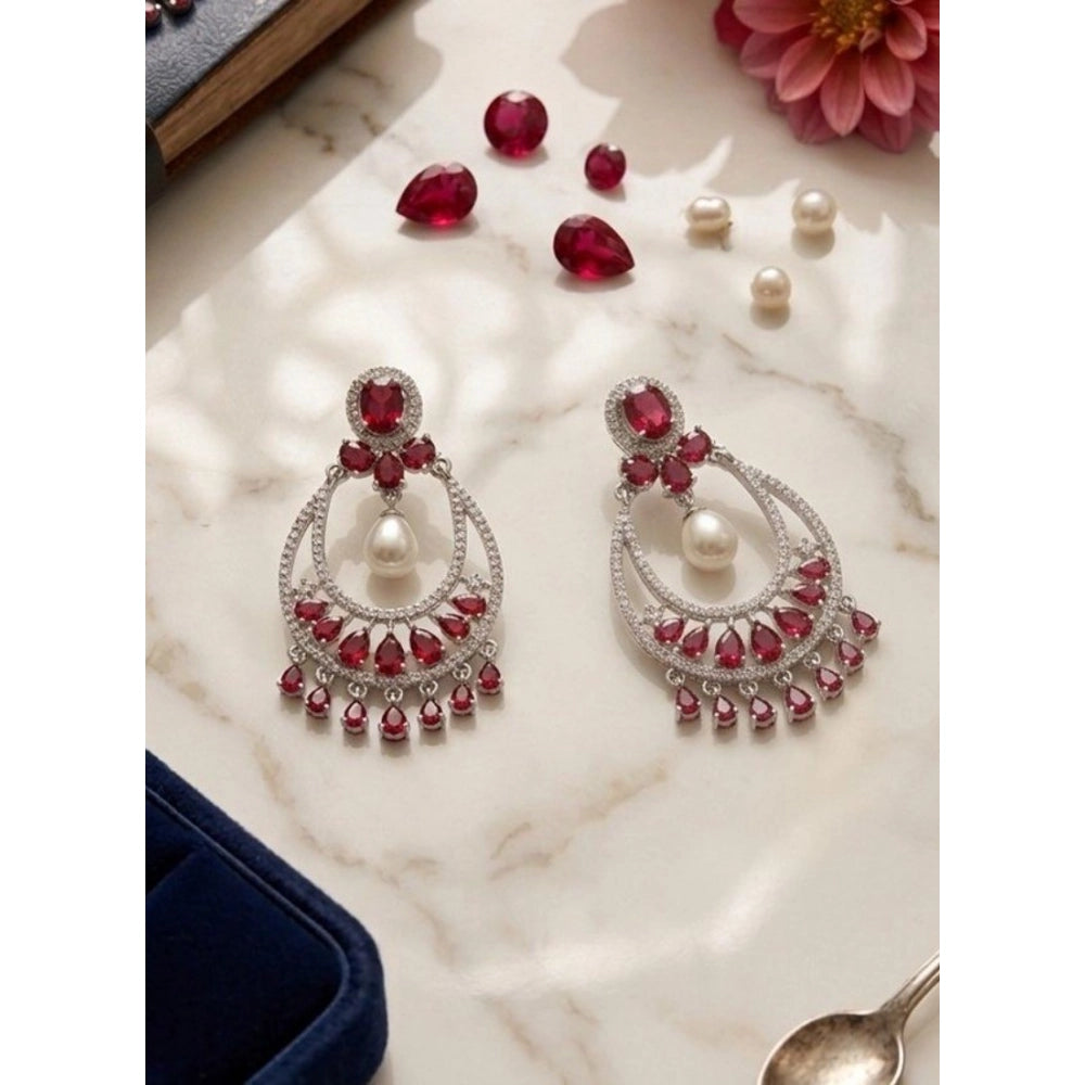 Women's brass silver plated chandbali red earrings, delicate accessory for traditional style events, keep dry after use