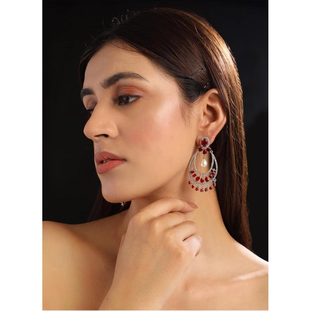 Women's red brass silver plated Chandbali earrings, keep dry for long-lasting shine