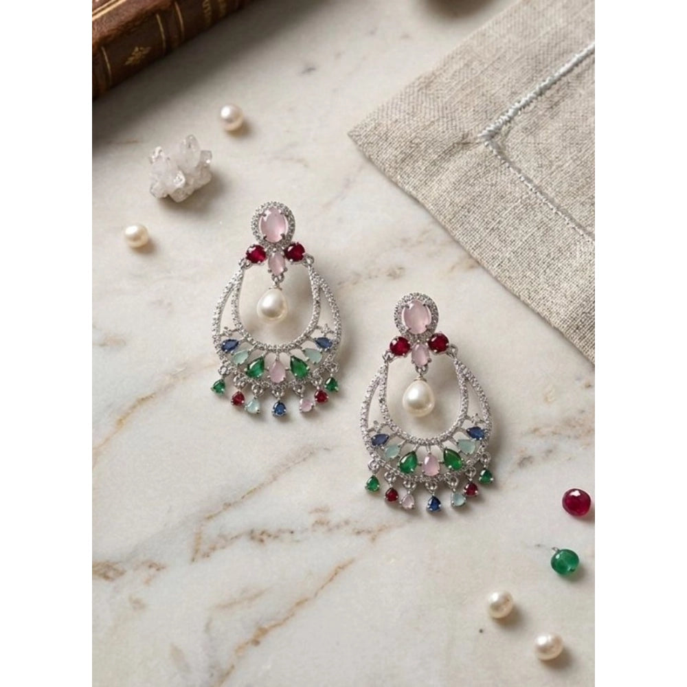 Multicolor brass silver plated chandbali earrings for women, intricate design on display