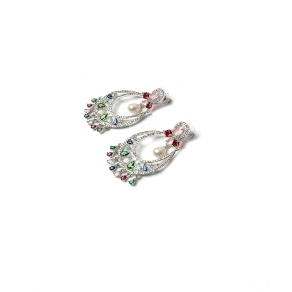 Multi-colored brass silver plated chandbali earrings for women - delicate jewelry accessory, keep dry after use